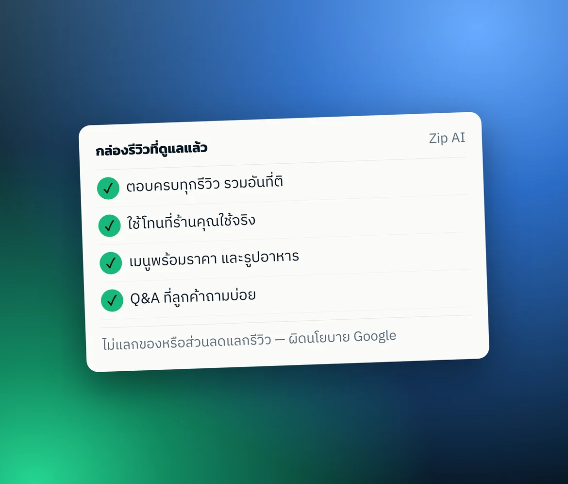 การ์ดสรุป: กล่องรีวิวที่ดูแลแล้ว — ภาพกราฟิกที่เราออกแบบเอง